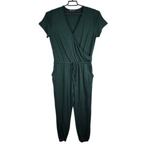 Womens Green Pretty Garden Drawstring Waist Jumpsuit V Neck Faux Wrap Size XL